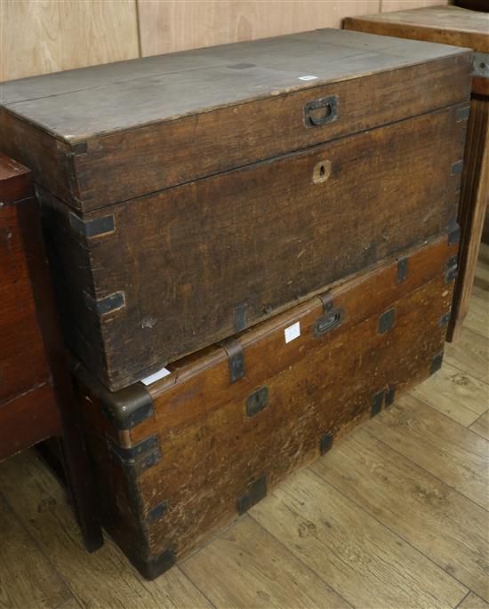 Two Victorian camphorwood trunks W.100cm and 93cm
